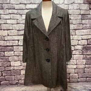 CAbi Black & Gray Tweed Long Sleeve Coat Size 14